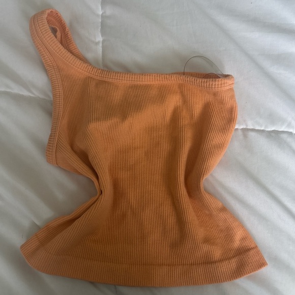 One-Shoulder Orange Ribbed Top - Picture 2 of 2